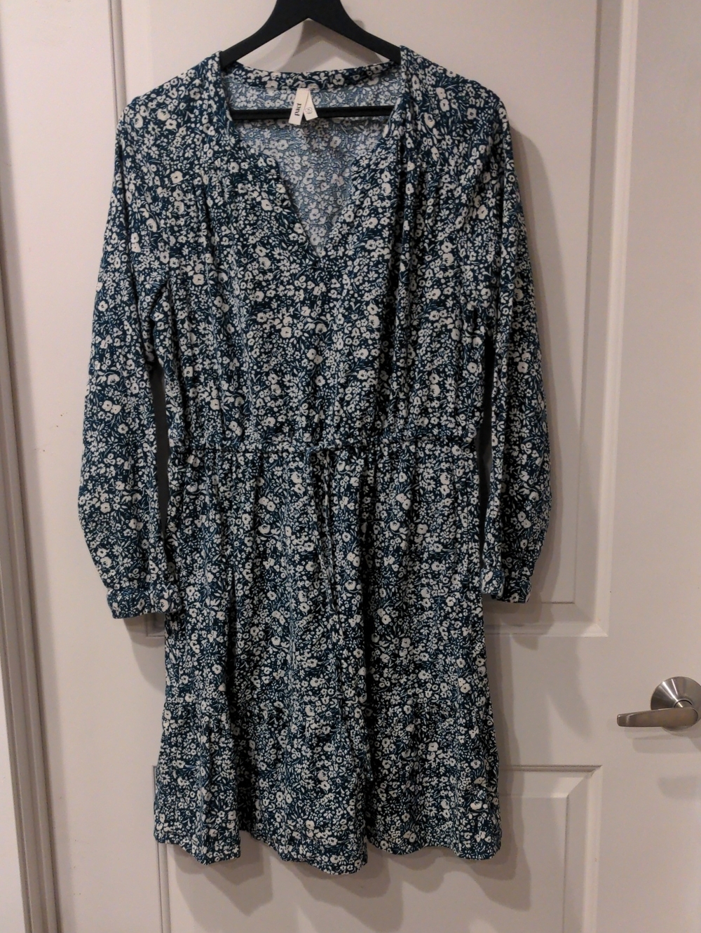 Pact Teal and White Long Sleeve Floral Dress